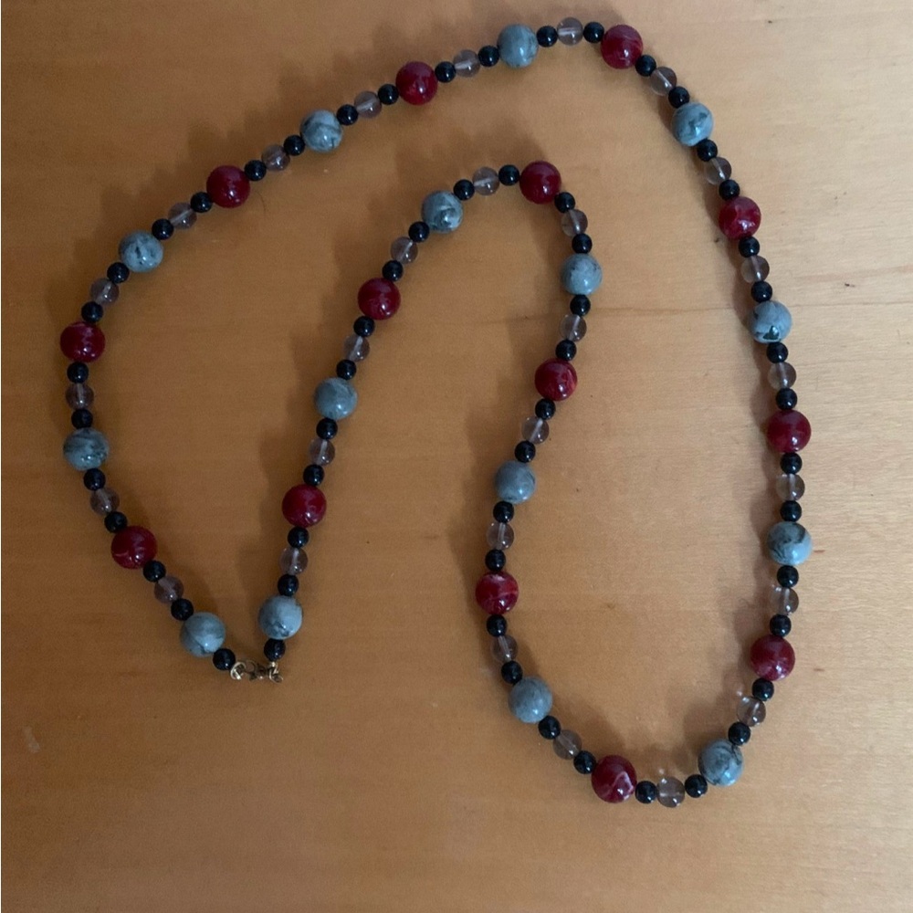 Monet Red and Blue Necklace with Uniform Beads